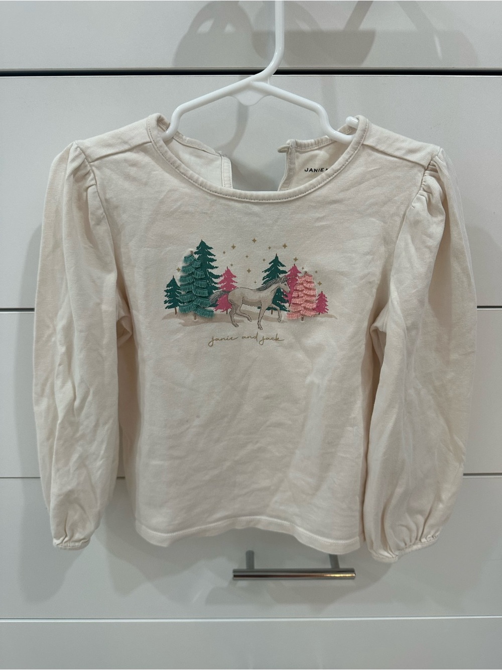 Janie and Jack Cream Long-Sleeve Top with Unicorn and Trees Size 5